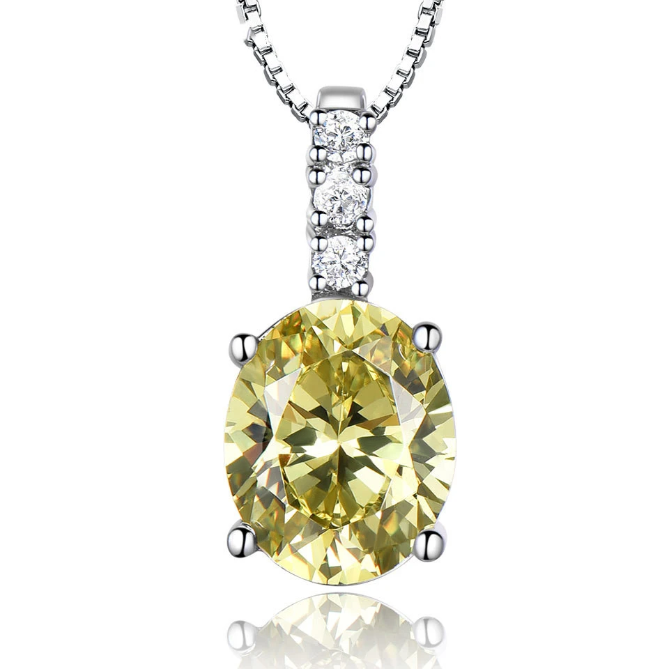 Sterling Silver Vintage Oval Apple Green Zircon Pendant Necklace