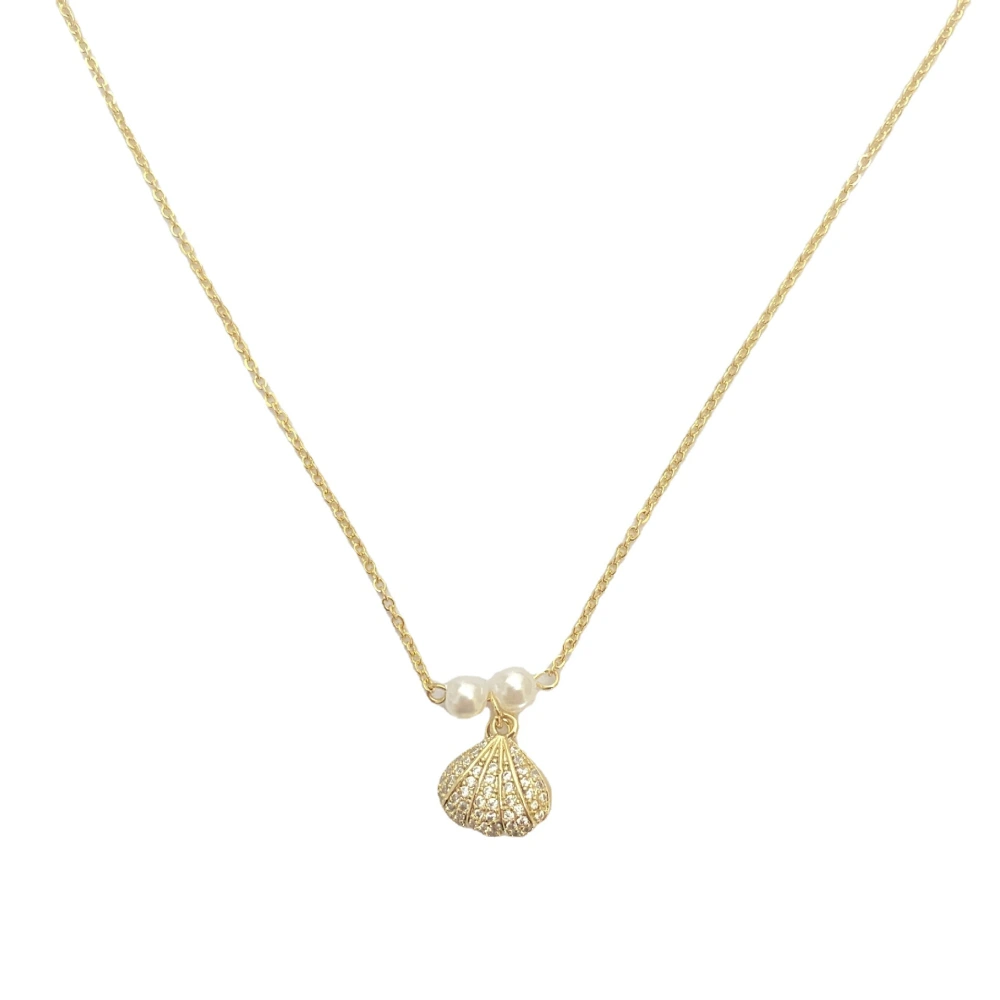 Slightly Inlaid Real Gold Elegant Pearl Shell Necklace