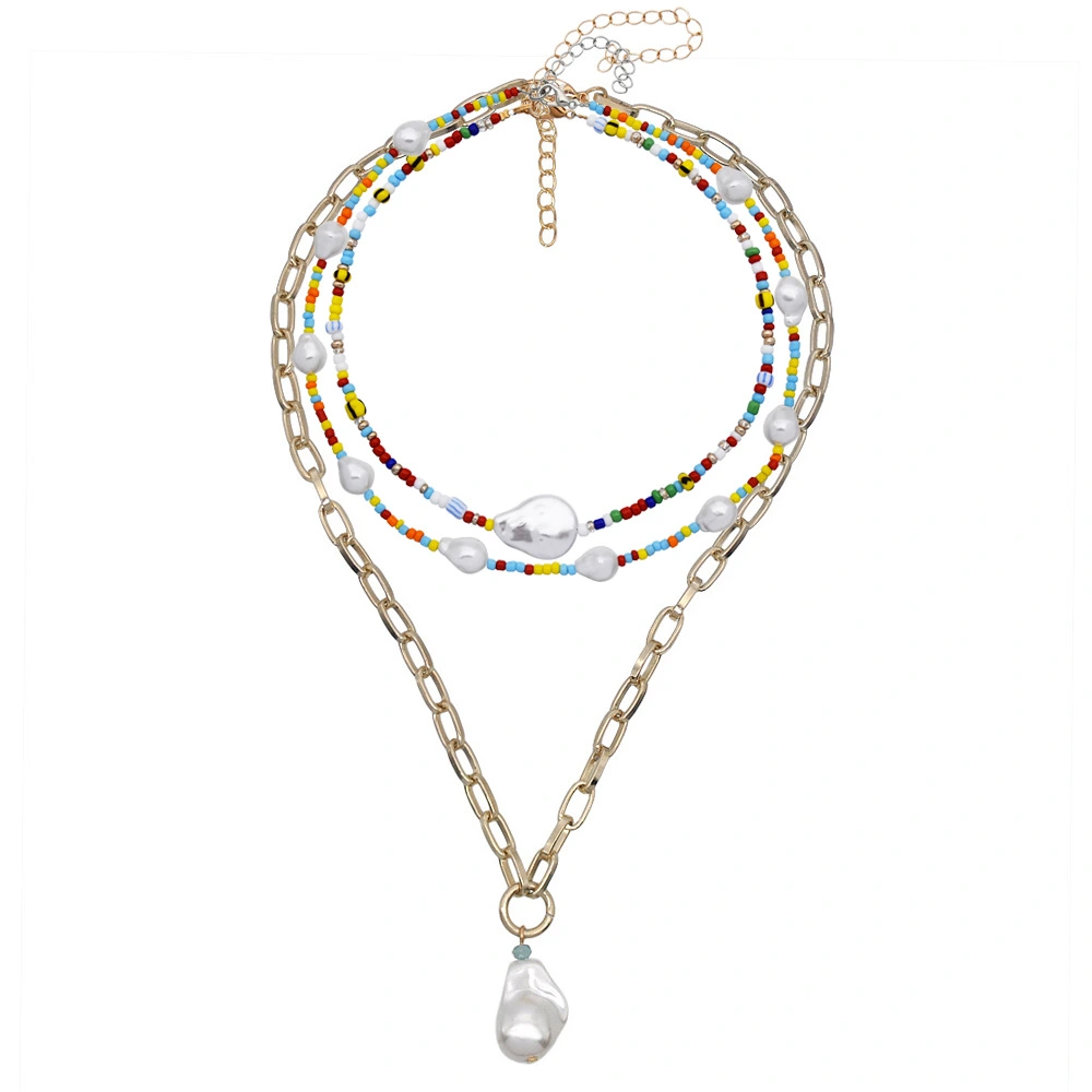 New Summer Multi-layer Fairy Style Pearl Metal Necklace Women