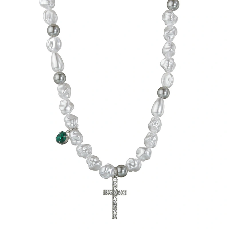 Irregular Pearl Cross Necklace Couples