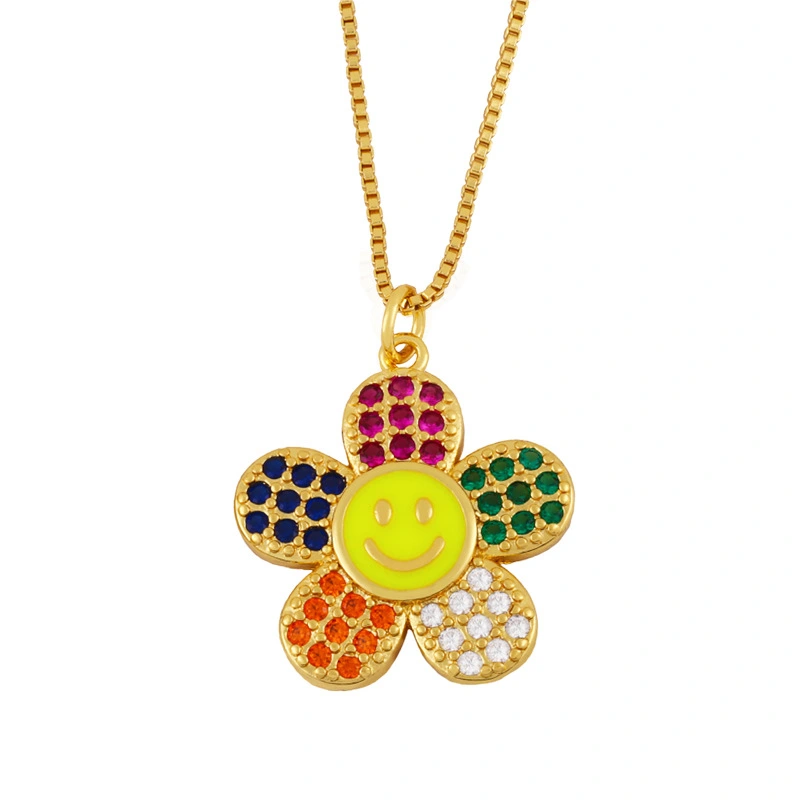 Cross-border New Jewelry Color Zircon Flower Necklace