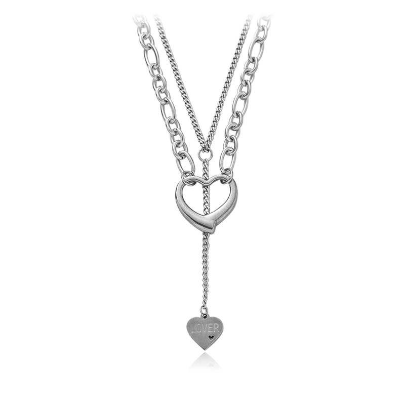 Double Tiered Titanium Steel Love Necklace Female Hip Hop Dance