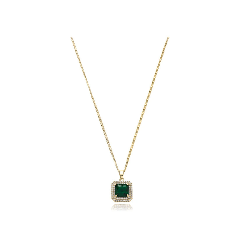 Micro-set Zircon Emerald Pendant Necklace