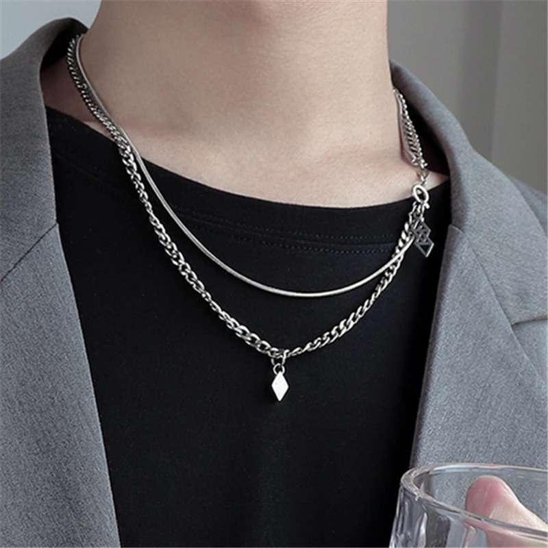 Double Cross Diamond Pendant Necklace Hip Hop