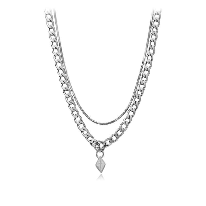 Double Cross Diamond Pendant Necklace Hip Hop