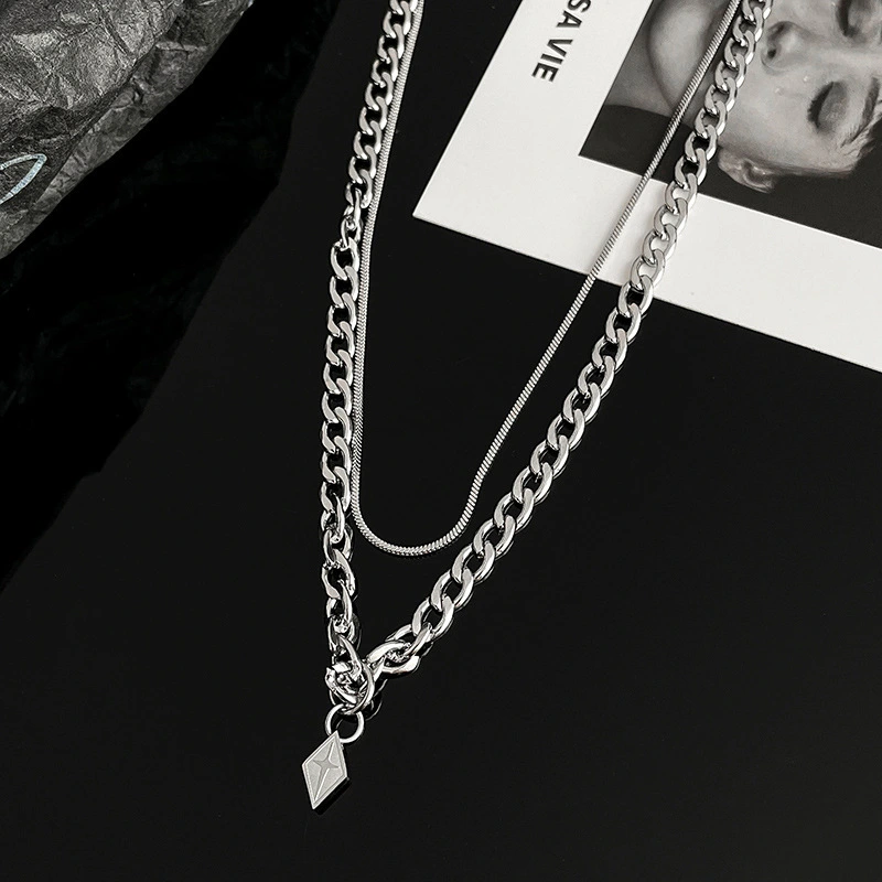 Double Cross Diamond Pendant Necklace Hip Hop