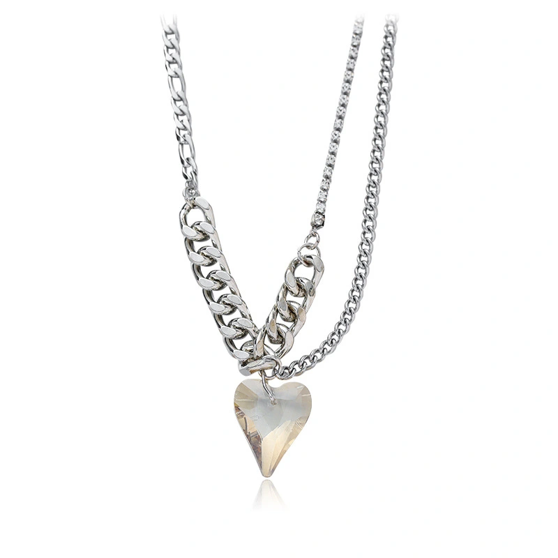 Stainless Steel Niche Champagne Crystal Love Necklace Clavicle Chain