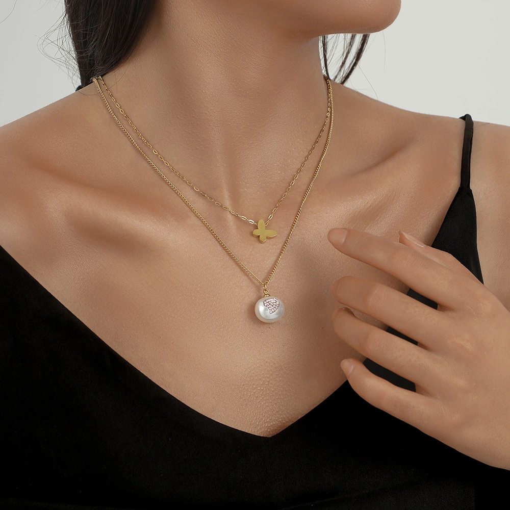 Titanium Steel Trendy Temperament Pearl Clavicle Necklace