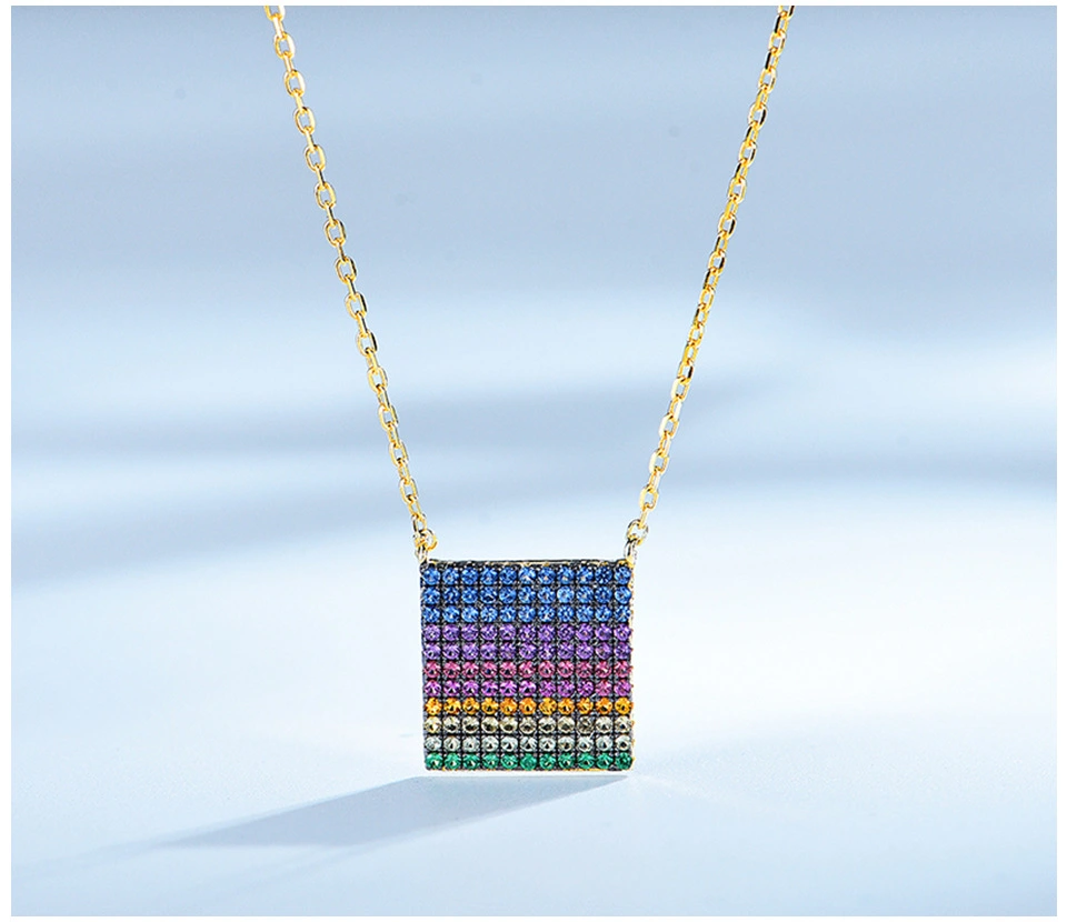 Square Colored Zircon S925 Silver Simple Personality Pendant