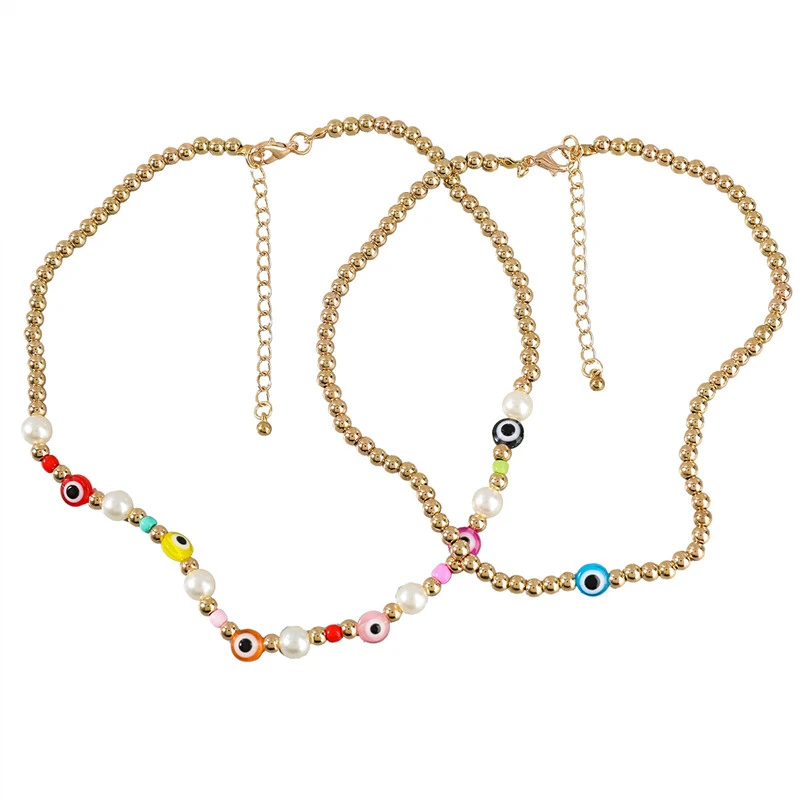 Personality Alloy Resin CCB Imitation Pearl Hip-hop Necklace Two-piece