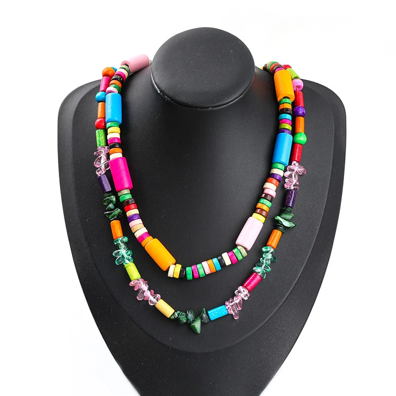 Fashion Ethnic Style Alloy Resin Colored Wood Necklace