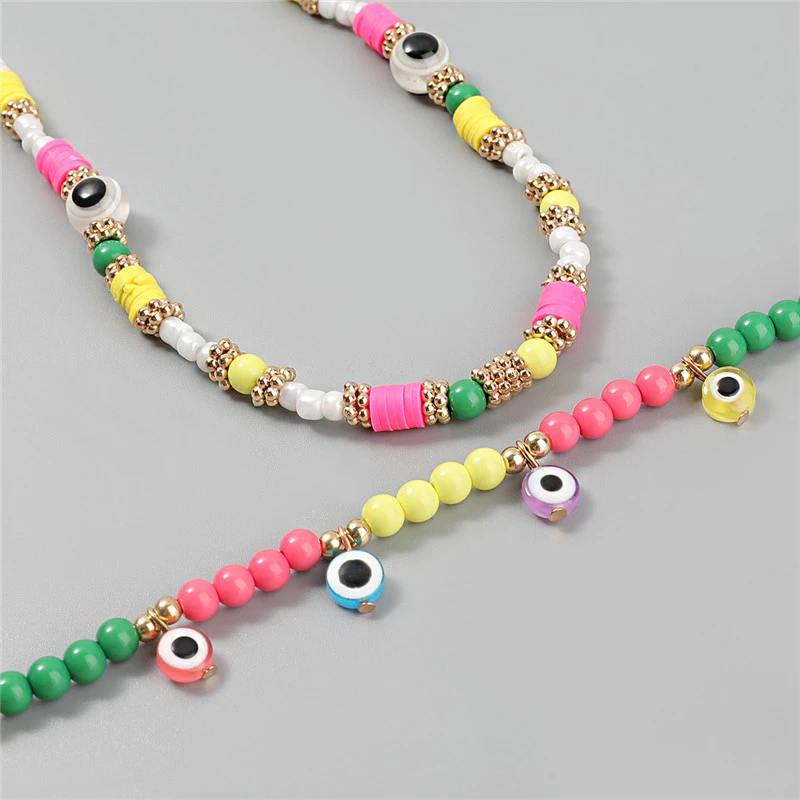 Two-piece Alloy Soft Ceramic Resin Eye Necklace Female Europe And America