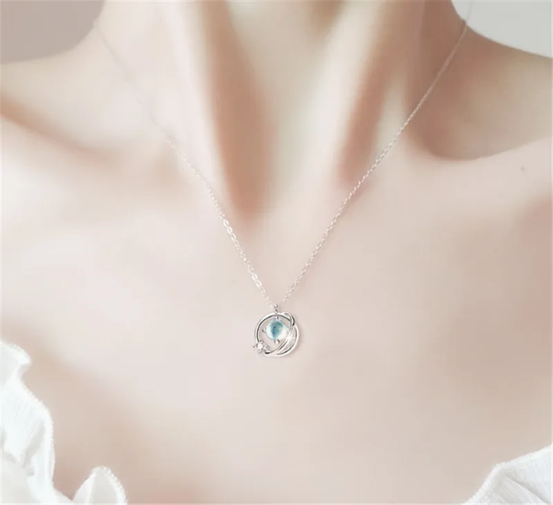 Dream Planet Necklace Women's Sterling Silver Glazed Pendant