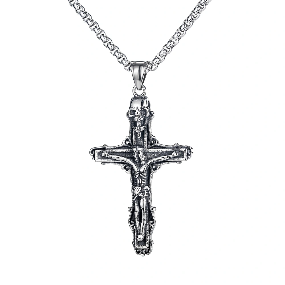 Simple Twisted Cylindrical Cross Pendant Men's Titanium Steel Necklace