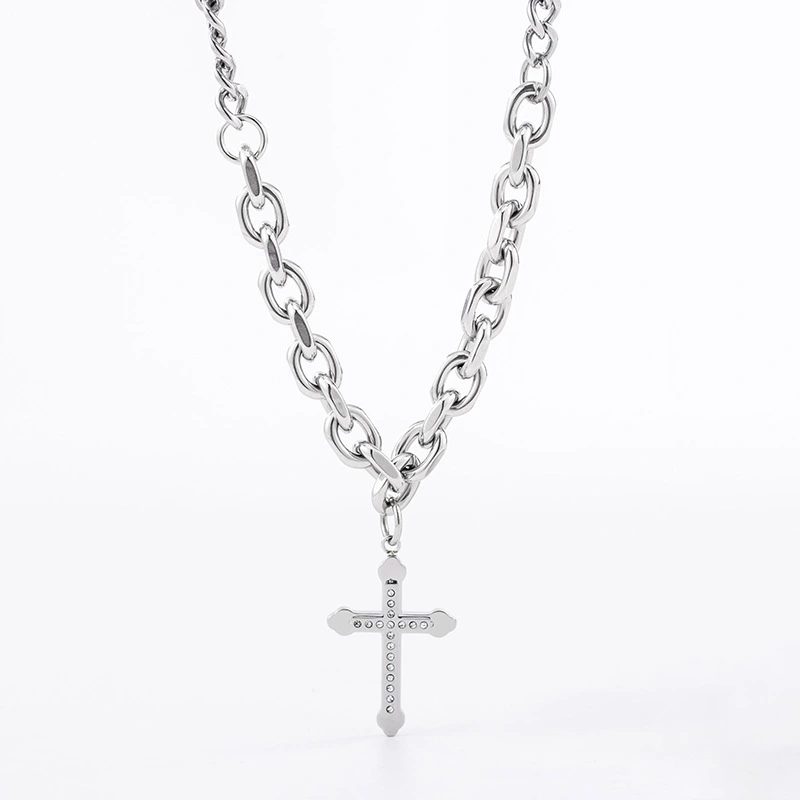 European And American Hip-hop Trend Titanium Steel Stitching Chain Diamond Cross Pendant