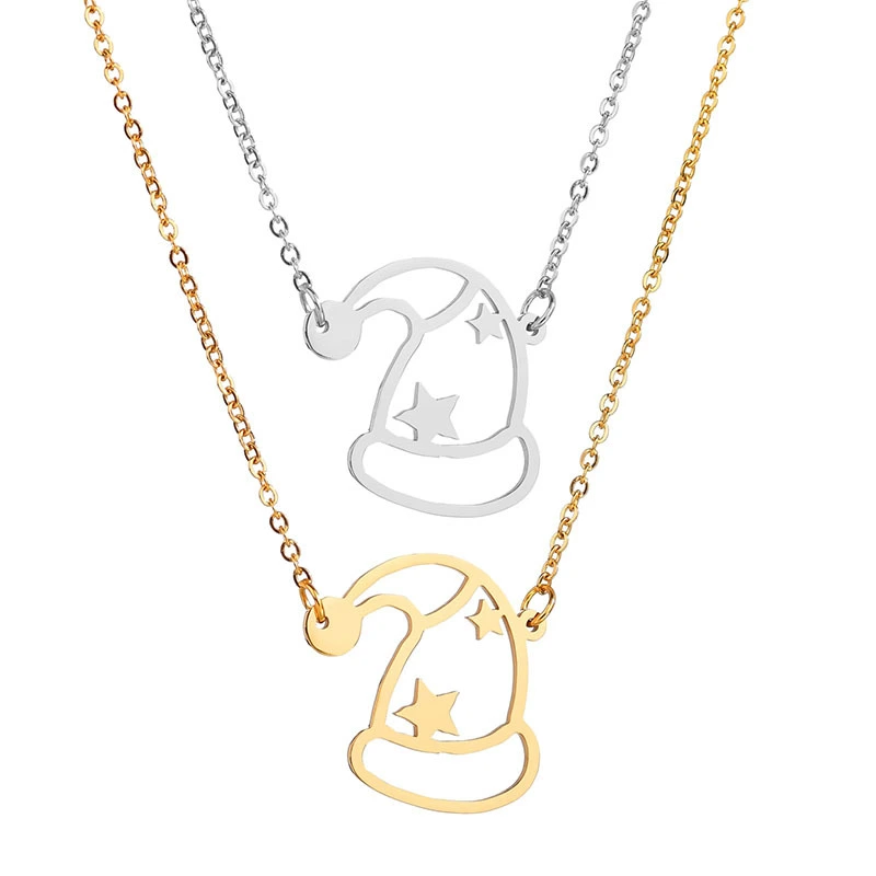 Simple Hollow Star Stainless Steel Christmas Hat Necklace Fine Polished