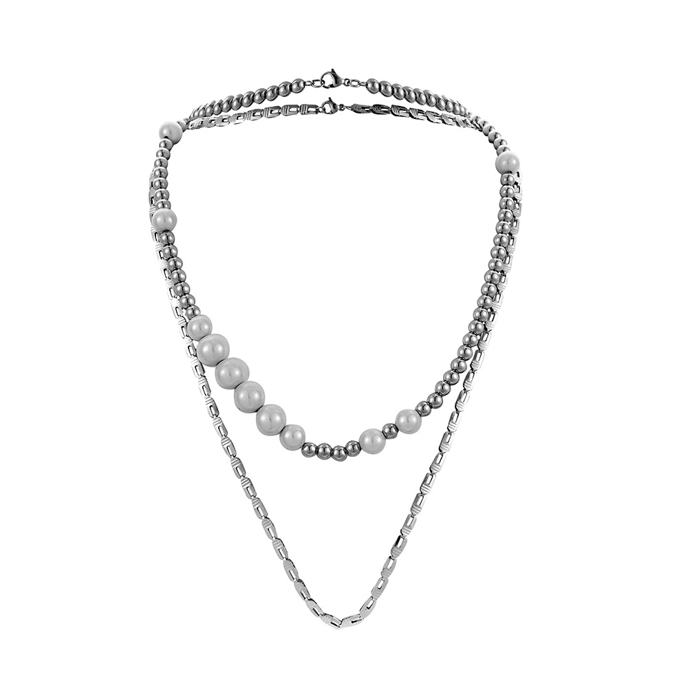 European And American Personality Trend Stainless Steel Reflective Pearl Necklace