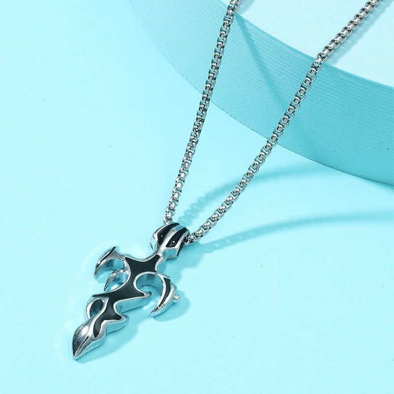 Drop Oil Cross Flame Necklace Fashionable Men