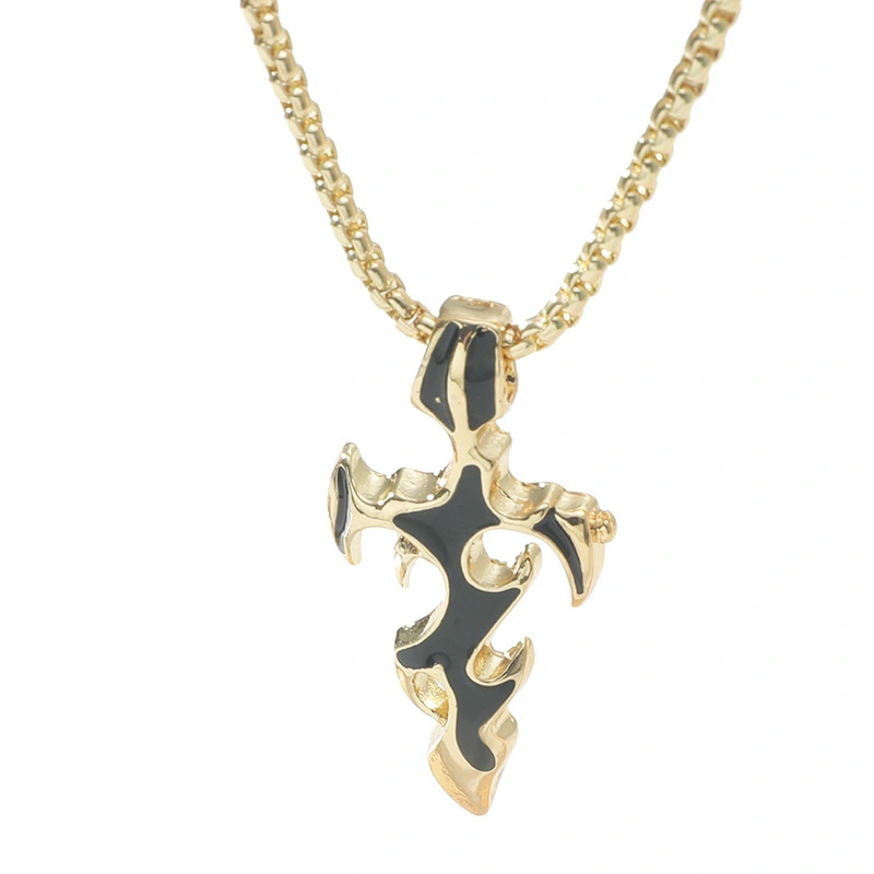 Drop Oil Cross Flame Necklace Fashionable Men