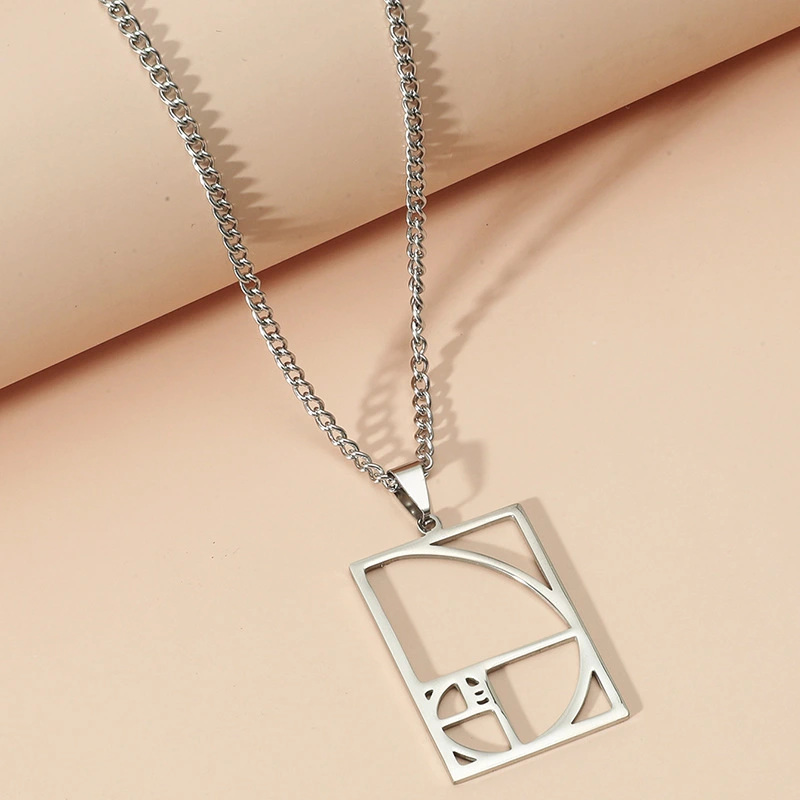 Spiral Parting Line Necklace Stainless Steel Geometric Hollow Square Pendant