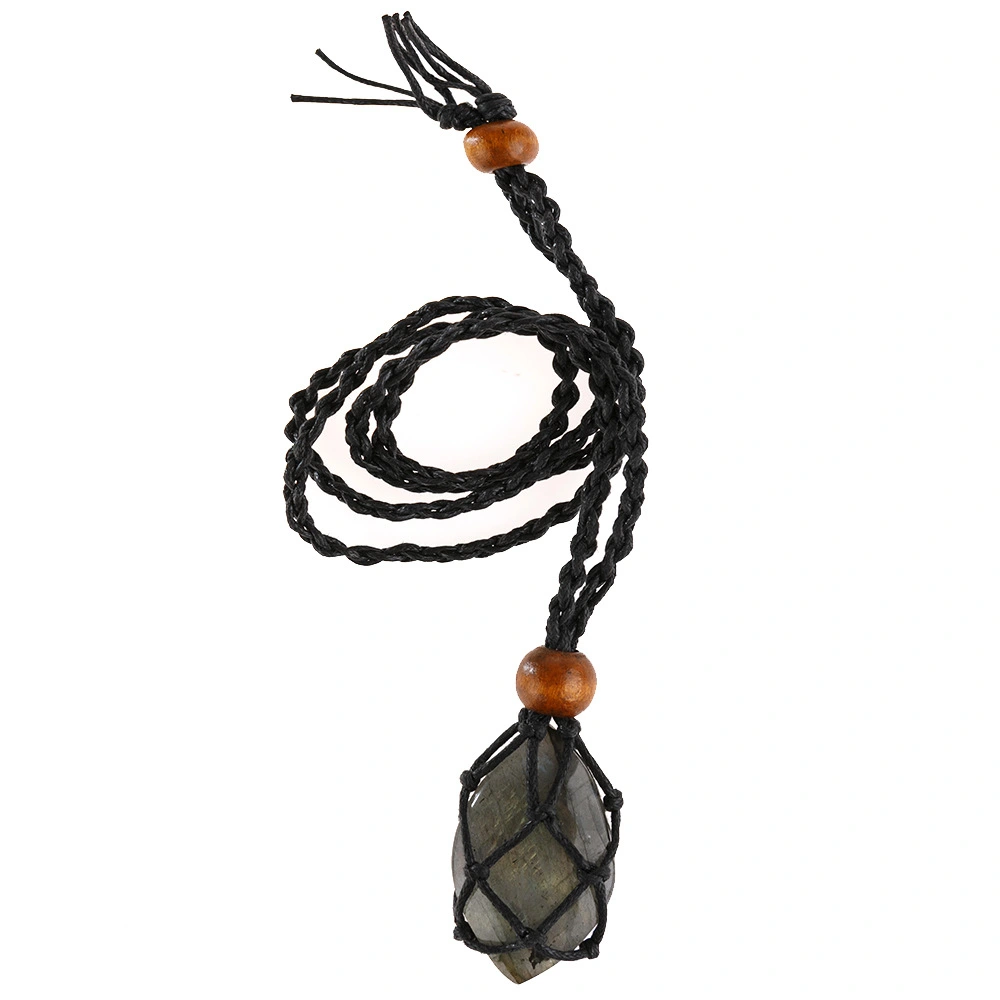 Labradorite Natural Stone Pendant Wrap Braid Necklace Macrame