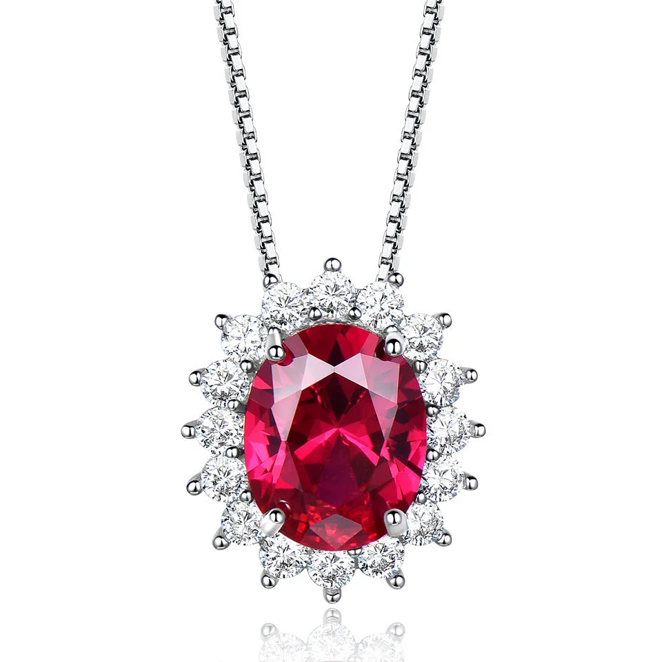 Fashion Luxury Sterling Silver Gemstone Nano Ruby Necklace Clavicle Chain