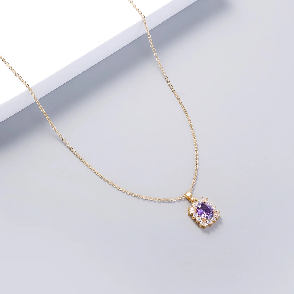 Purple Gemstone Zircon Pendant Necklace Accessories Women