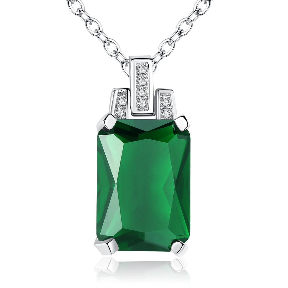 Personalized Emerald Tourmaline Square Pendant Necklace