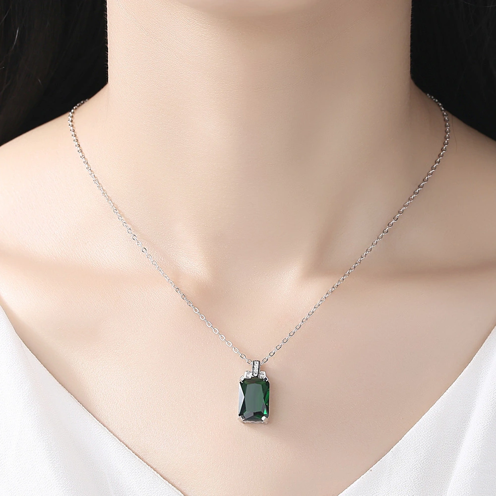 Personalized Emerald Tourmaline Square Pendant Necklace