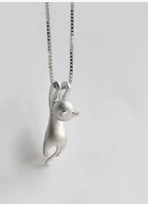 Cute Cat Sterling Silver Necklace Set Korean Style Fashion