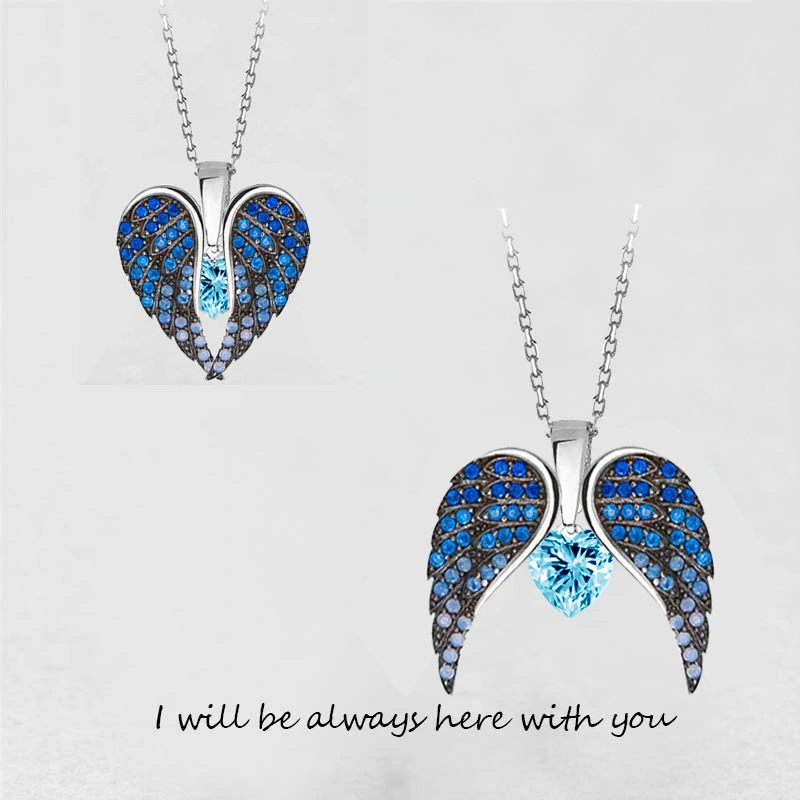 Angel Wings Necklace Ladies Fashion Heart Shaped Zircon Pendant