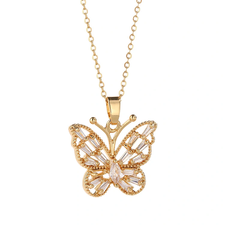 Electroplated Real Gold Clavicle Chain Butterfly Pendant Necklace