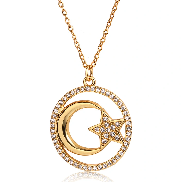 Round Pendant Star Moon Necklace