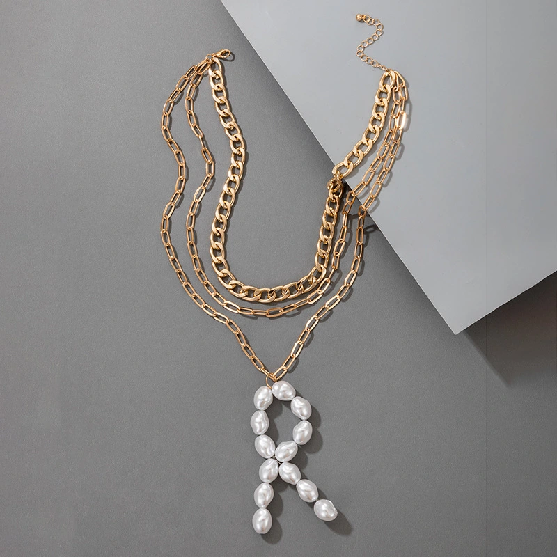 Letter Three-layer Necklace Women Retro Simple Long Sweater Chain