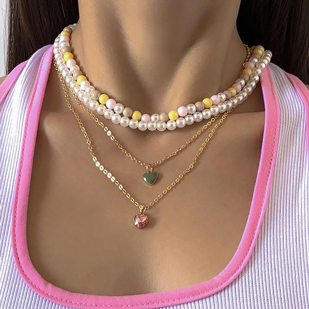 European And American French Retro Color Pearl Set Necklace Women