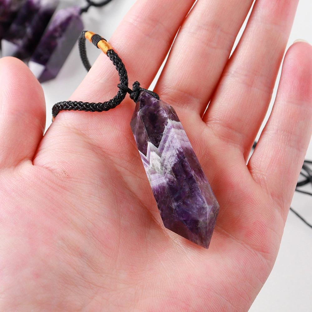 Natural Dream Amethyst Double Pointed Crystal Column Pendant Jewelry Power Stone