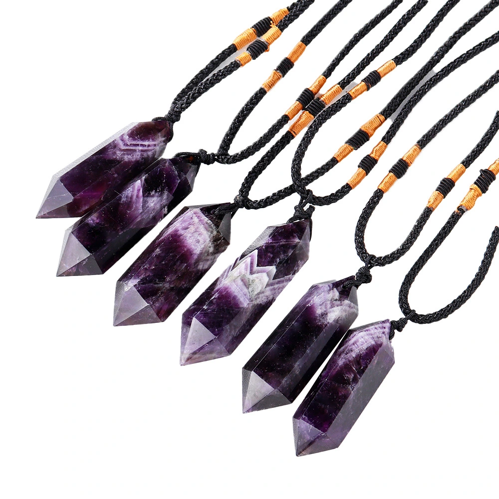 Natural Dream Amethyst Double Pointed Crystal Column Pendant Jewelry Power Stone