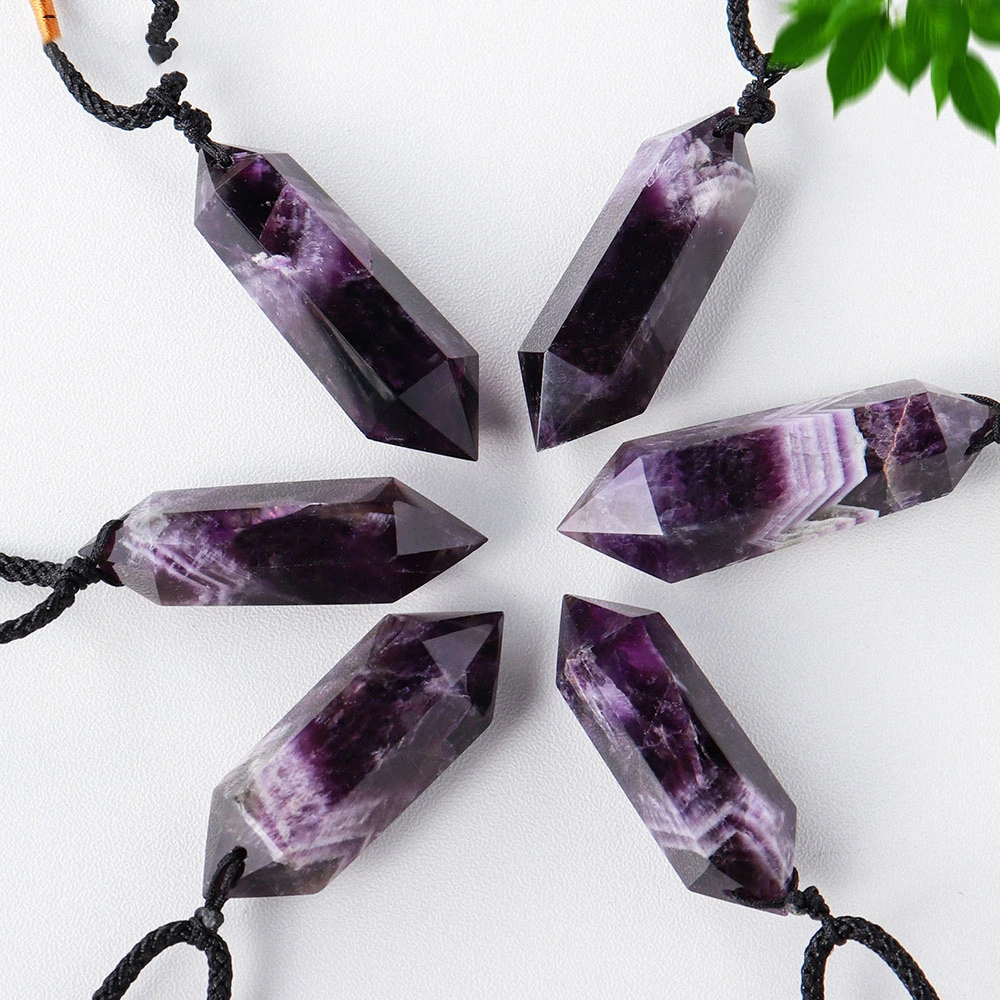 Natural Dream Amethyst Double Pointed Crystal Column Pendant Jewelry Power Stone