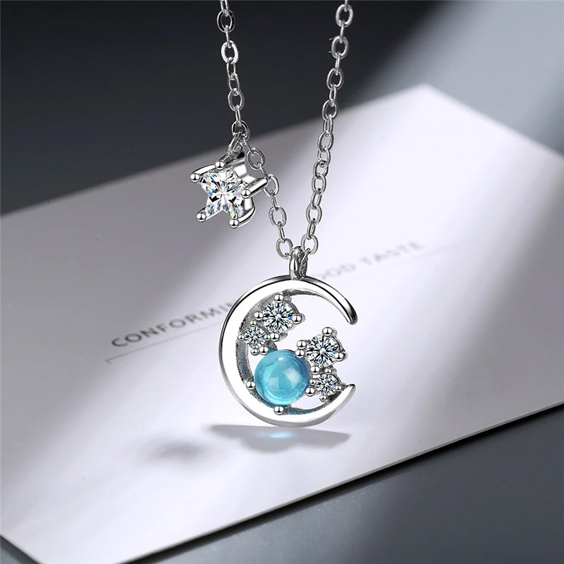 Blue Star And Moon Niche Design Necklace Female Clavicle Chain
