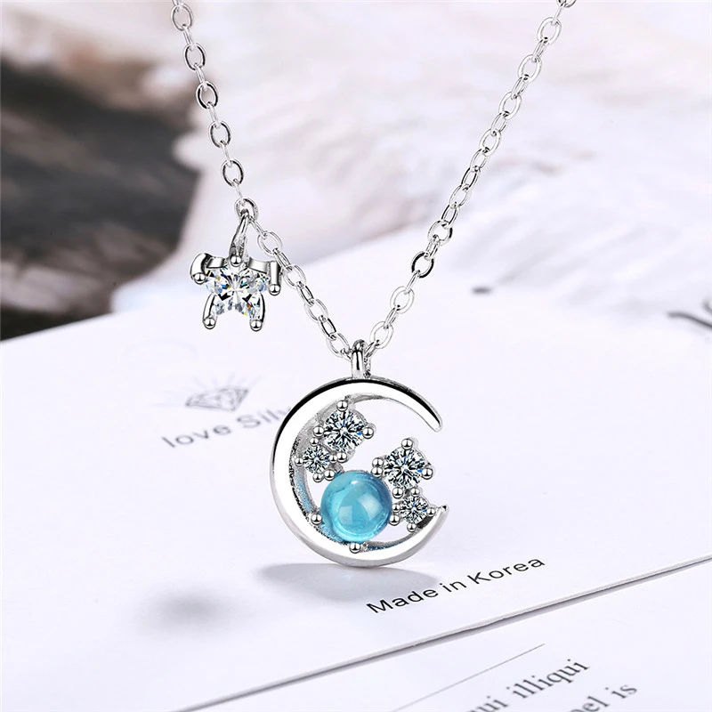 Blue Star And Moon Niche Design Necklace Female Clavicle Chain
