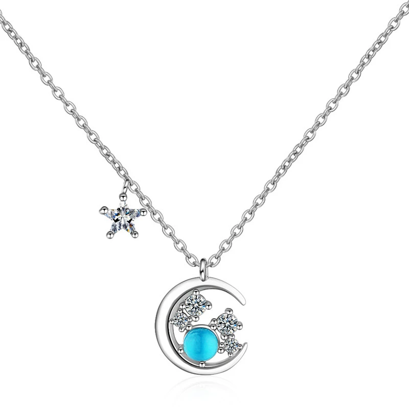 Blue Star And Moon Niche Design Necklace Female Clavicle Chain