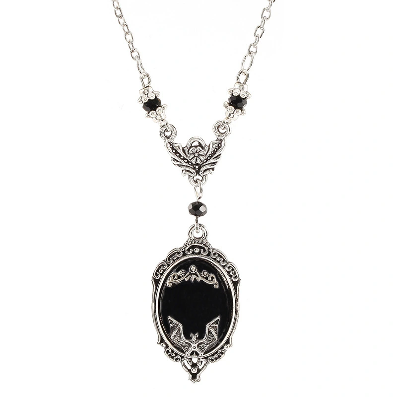 Halloween Animal Bat Black Gem Necklace