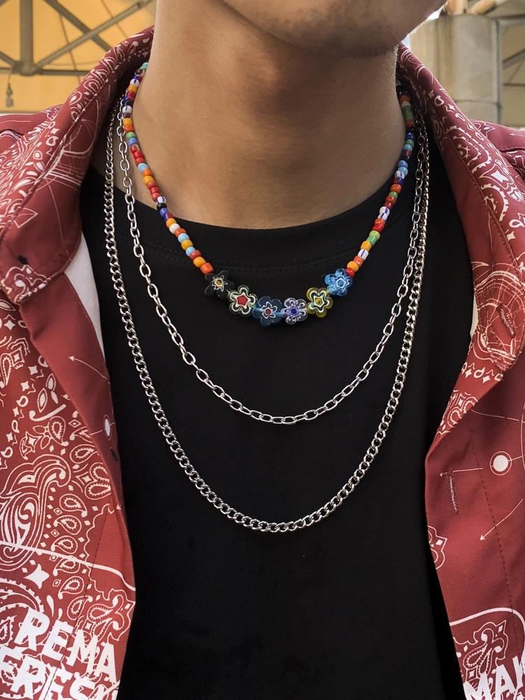 Color Multi-layer Men's Metal Necklace Korean Fashion Trend Ins Style Design Necklace