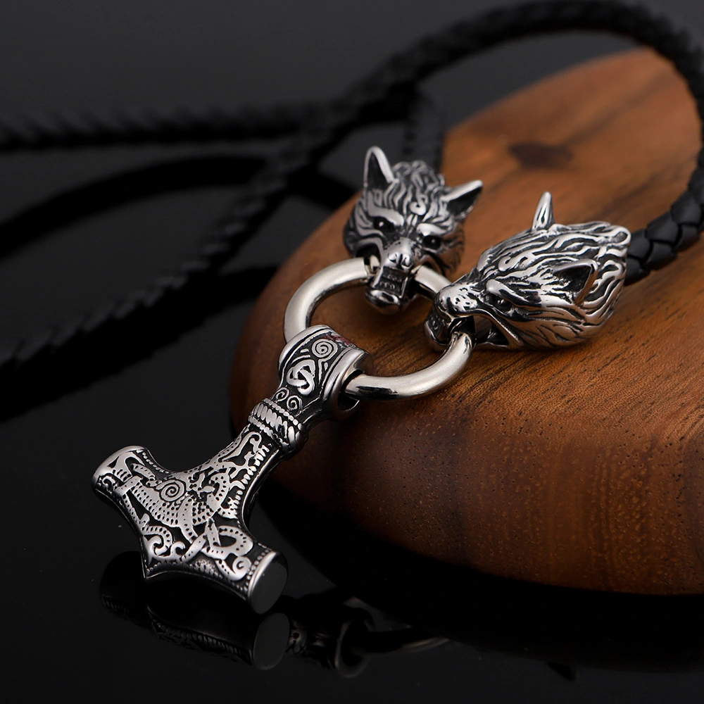 Nordic Viking Pendant Steel Satyr Head Necklace Men's Jewelry