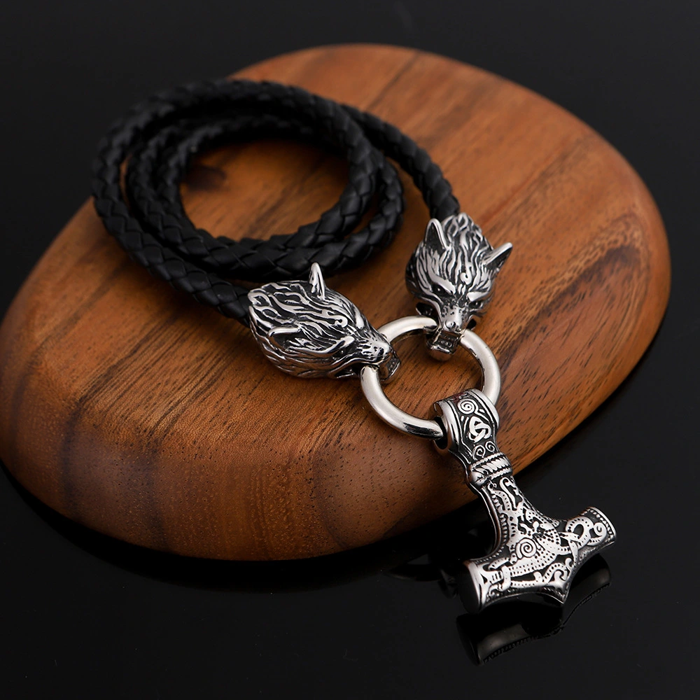 Nordic Viking Pendant Steel Satyr Head Necklace Men's Jewelry