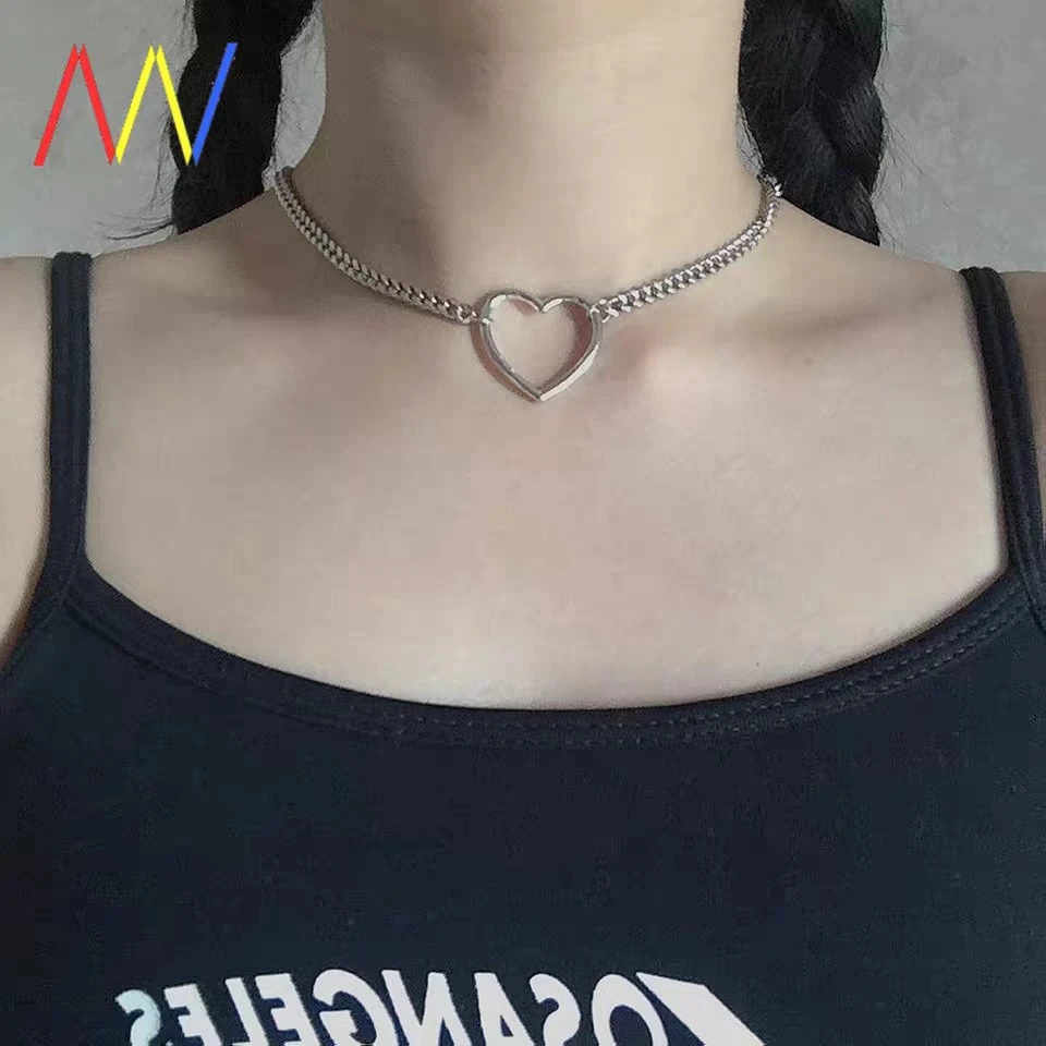 Personality Punk Style Necklace Hollow Big Heart Necklace Clavicle Chain