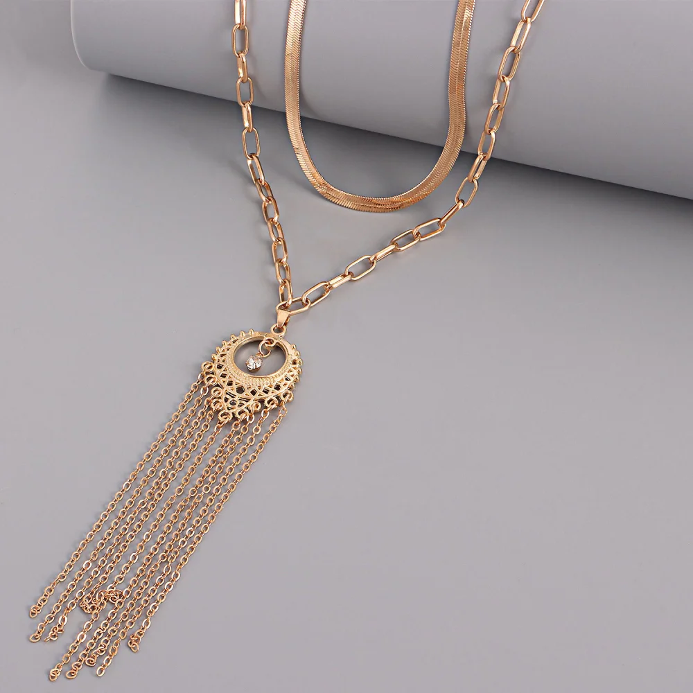 Double-layer Tassel Snake Bone Bamboo Link Chain Necklace Women