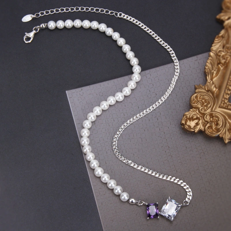 Pearl Chain Color Zirconium Personalized Necklace