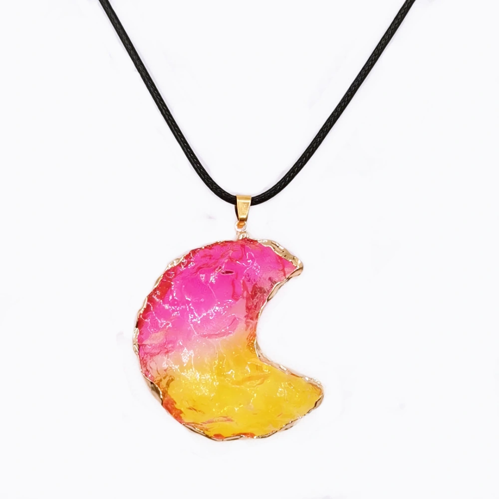 Natural Semi-precious Stone Crystal Moon Alloy Pendant Necklace