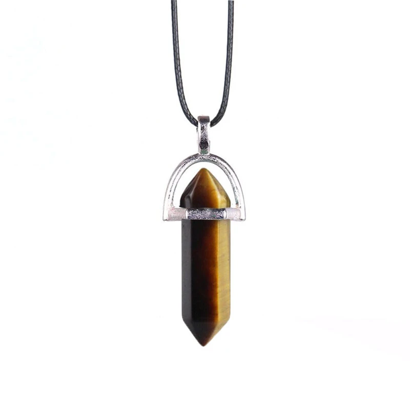 Natural Stone Agate Crystal Hexagonal Pillar Necklace